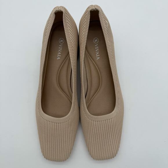 Vivaia Melody Square Toe Chunky Heels Old Money Knit Office Comfort Almond 7 - Picture 3 of 8